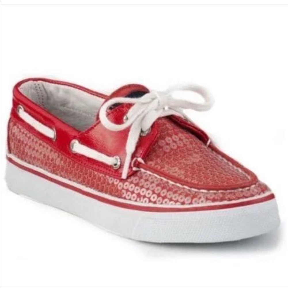HOST PICK Sperry Women's Bahama 2-Eye Red Sequin - Picture 1 of 8